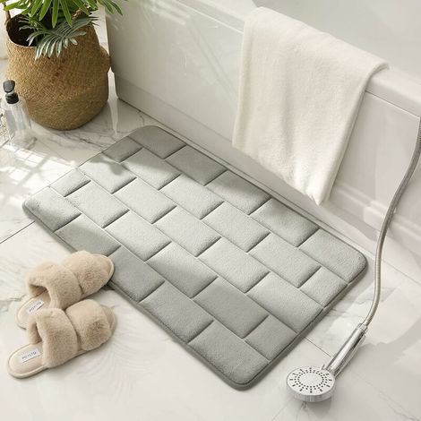 Rutschfeste Badematte Aus Memory-schaum, Saugfähige Badematte, Waschbare Badematte, Duschmatte 40×60cm (grau)