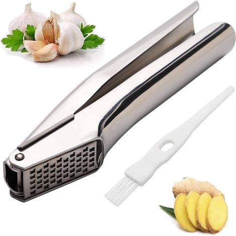 Knoblauchpresse, Knoblauchpresse Aus Edelstahl, Professionelle Knoblauchpresse Mit Reinigungsbürste Für Köche Und Restaurants