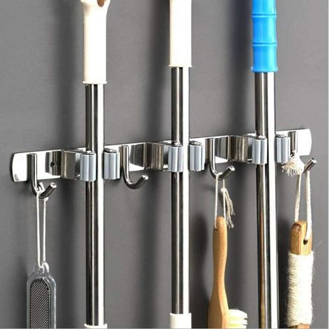 Praktische, Wandmontierte Aufbewahrungsbox Für Mopp, Haarbürste, Kleidung, Rosshaar, Küchenutensilien, 3 Klemmen Und 4 Haken