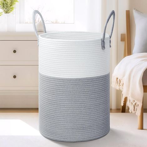 60-liter-wäschekorb Aus Gewebtem Baumwollseil – Dekorative Aufbewahrung Für Kleidung, Spielzeug, Decken – Badezimmer, Schlafzimmer, Wohnzimmer