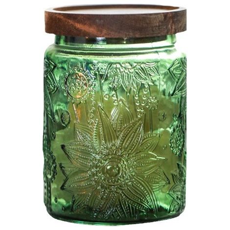 Einmachglas Mit Deckel Aus Massivholz, Sonnenblumenmuster, 700 Ml, Grün ()