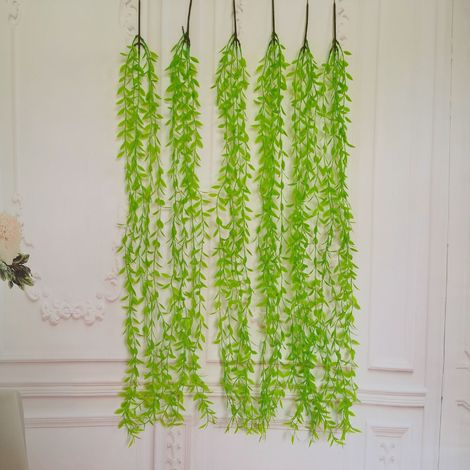 Wandbehang Aus Rattan, Der Trauerweiden Und Grüne Pflanzen Imitiert, Wasserpflanzen-imitation, Weidenblatt-wanddekoration, Grünpflanzendekoration (6 Stück)