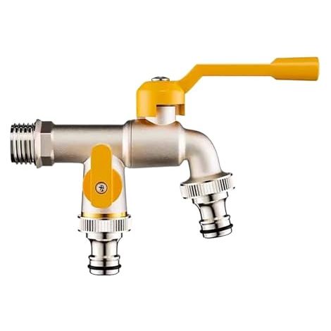 Frostbeständiger Außenwasserhahn Komplett Aus Kupfer, Ein Zulauf Und Zwei Ausläufe, Doppelter Wasserauslauf Für Terrassen, Gärten Und Waschmaschinen, Doppelt Verwendbar.
