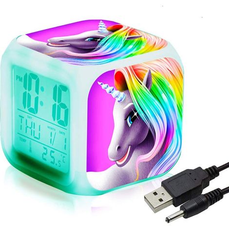 Digitaler Einhorn-wecker Für Mädchen, Helles Led-nachtlicht Mit Kinderlicht, Weckwecker Für Den Nachttisch, Geburtstagsgeschenk Für Kinder, Schlafzimmer Für Frauen, Erwachsene – Fei Yu