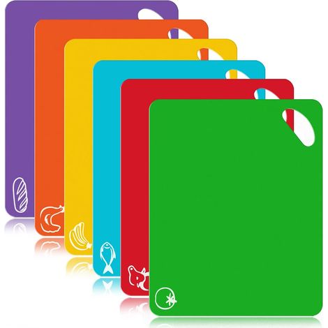 Extra Dicke, Flexible Küchenmatten Aus Kunststoff, 6er-set, Farbenfrohe Matten Mit Lebensmittelsymbolen Und Griffigen Griffen, Spülmaschinenfest, 6er-set