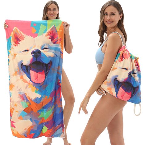 Leichte 2-in-1-strandtasche Mit Schnelltrocknendem Handtuch Und Taschen, Hundemotiv