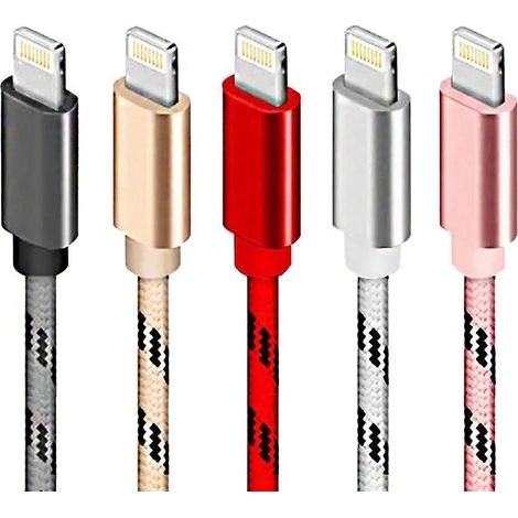 5 Geflochtene Usb-kabel, Iphone-datenkabel Mit Metallsteckern, 2 M, Farben Nach Zufallsprinzip