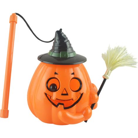 Tragbarer Led-kürbis Mit Sound Und Besen, Halloween-kürbislicht, Batteriebetriebene Led-kürbislampe Für Halloween-partys, Bars Und Gartendekoration, Orange