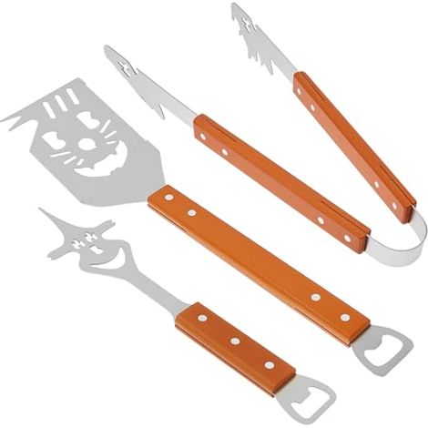 3-teiliges Grillbesteck-set Aus Edelstahl Mit Holzgriffen, Kreatives Grillbesteck-set Bestehend Aus Zange, Pfannenwender Und Gabel.
