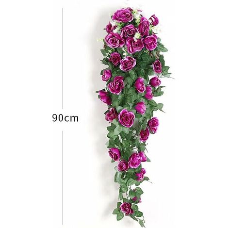 Künstliche Hängepflanzen - Hängende Girlande Aus Künstlichen Seidenrosen Und Rattan-efeuranken Für Hochzeits-, Garten- Und Wanddekoration (malve, 2 Stück)