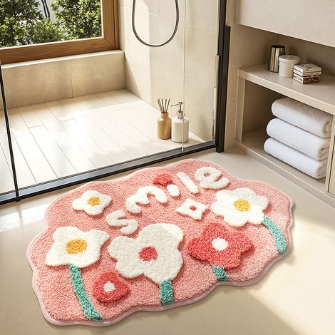 Tapis De Bain Rose À Fleurs, Anti-dérapant, 45×70 Cm —