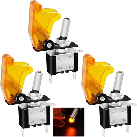 3-teiliger 12v 20a Hochleistungs-wippschalter Für Rennwagen, Spst Ein/aus, Gelbe Led-beleuchtung, 3-polig Mit Wasserdichter Schutzabdeckung, Gelb Asw-07dyymz