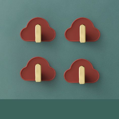 4 L-förmige, Wolkenförmige, Nahtlose Haken, Stichfeste, Wandmontierte Klebehaken Für Küche, Bad, Taschen, Schlüssel, Kreative Haken (rot)