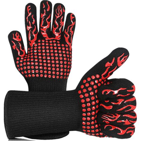Hitzebeständige Grillhandschuhe, 1 Ofenhandschuh, Universelle Rutschfeste Silikonhandschuhe Zum Grillen, Braten, Backen, Kochen Und Für Den Kamin ([rote Fackel] Aramid)