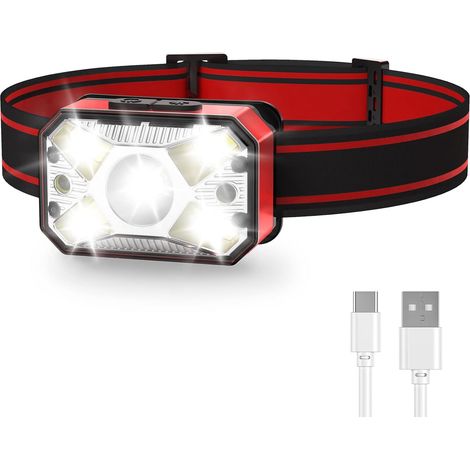 Wiederaufladbare Led-stirnlampe, Camping-stirnlampe, Wasserdicht, Superhell, Wander-stirnlampe Zum Laufen, Rotlicht Und Bewegungsmelder (rot)