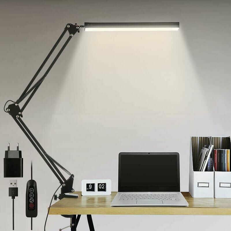 Ulisem Led-schreibtischlampe, 14 W, Faltbare Architekten-schreibtischlampe Mit Klemme, 10 Helligkeitsstufen X 3 Farbmodi, Verstellbare Schreibtischlampe, Augenschutz, 5 V/2 A Ce-netzteil Im Lieferumfa