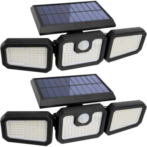 Solarbetriebener Außenstrahler Mit Bewegungsmelder, Drei Beleuchtungsmodi: 2400 Mah Akku, 210 Led-lampe, 360° Ip65 Beleuchtung, Solar-sicherheitsstrahler (2er-set), Schwarz.