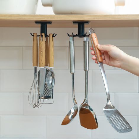 Set Mit 2 Drehbaren Regalböden Mit Haken, Schwarzes Abs, Kein Bohren Erforderlich
