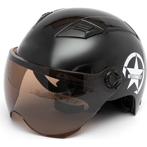 Ulisem Halboffener Motorradhelm, Verstellbare Größe, Kopfschutz, Unisex, Schwarz