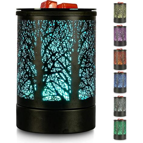 Elektrische Led-duftlampe – Schwarzes Metalldesign Mit Baummotiv – 7 Wechselnde Farben – Ptc-heizelemente