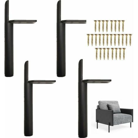 Ulisem Set Mit 4 Schwarzen Metall-möbelfüßen, 15 Cm, Mit Geräuschloser, Rutschfester Unterseite Zum Schutz Des Bodens.