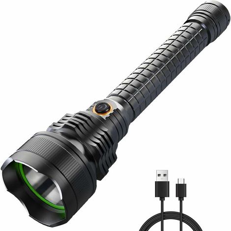 Wiederaufladbare Taschenlampe, Fernlichtlampe, Wasserdicht Nach Ipx6, Extrem Leistungsstarke Led-taschenlampe Zum Wandern, Campen Und Jagen (batterien Nicht Enthalten) [energieeffizienzklasse A+]