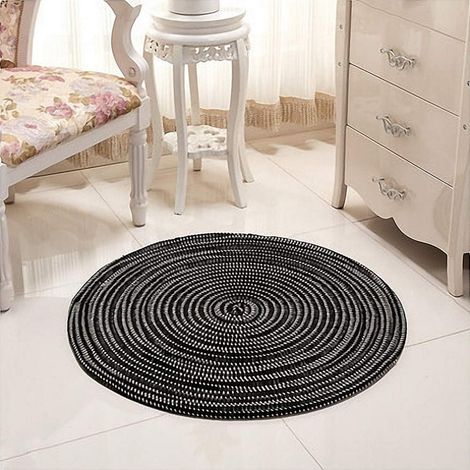 Handgeflochtener Teppich – Rund – Für Wohnzimmer, Schlafzimmer, Badezimmer, Kinderzimmer – Schwarz – 100 X 100 Cm