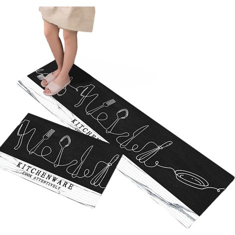 Set Rutschfester Küchenmatten – Wasserfester Kristallvelours – Maße: 40 X 60 Cm + 40 X 120 Cm – Leicht Zu Reinigen