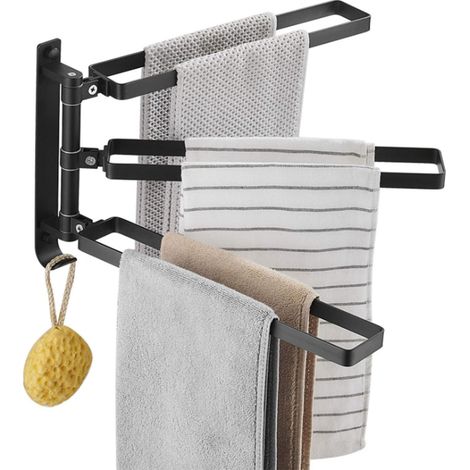 Dreiarmiger, Schwenkbarer Handtuchhalter Zur Wandmontage Für Badezimmer, Aus Aluminium In Luftfahrtqualität, Mit Schwarzem Schwenkarm