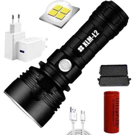 Ultrahelle Led-taschenlampe (30.000–100.000 Lumen), Wasserdicht Nach Ipx-6, 3 Leuchtmodi, 6800-mah-akku, Ideal Für Camping Und Wandern – 25w-l2