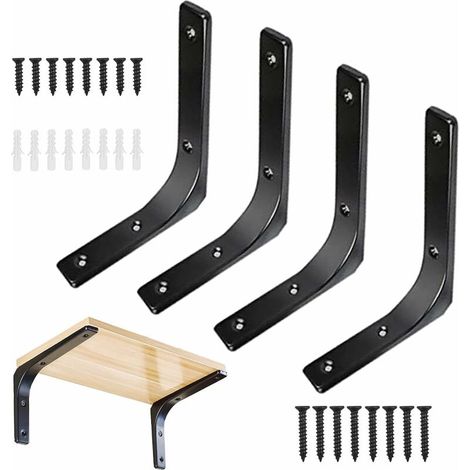 4 Schwarze Wandregalhalterungen, Metallregalträger, Wandbefestigungswinkel, L-förmige Wandhalterungen Für Möbeldekoration, Verbindung Mit Schrauben, 150 X 125 Mm, Max. Traglast 80 Kg