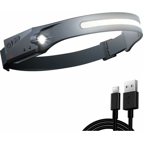 Wiederaufladbare Led-stirnlampe, 230°-sensor-lichtkegel, 5 Modi, Leichte Und Wasserdichte Stirnlampe, Lauflicht Für Kinder Und Erwachsene, Wandern, Laufen, Joggen, Bauarbeiten, Outdoor-aktivitäten, Al