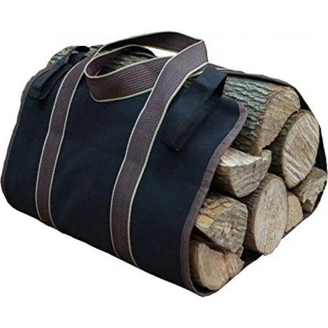 Brennholzsack Aus Canvas, Brennholzsack Mit Großem Fassungsvermögen, Brennholzhalter Für Den Außenbereich, Gewachster Holzholzhalter Mit Stabilen Griffen (schwarz)