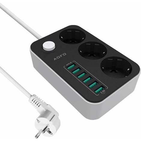 3-fach Steckdosenleiste Mit 6 Usb-anschlüssen (5 V/3,4 A, 17 W), Kindersicherer Steckdosenleiste, Netzteil Mit Überspannungsschutz, 1,6 M Kabel