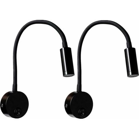 Schwarze 3-w-wandleuchte Aus Aluminium – Flexibler Arm Für Gerichtetes Licht – Led-nachttischlampe – 2 Stück