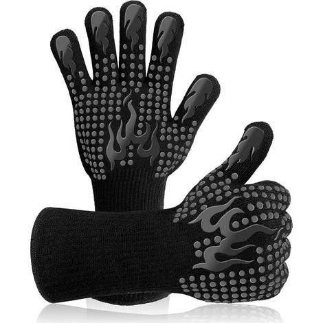 1 Paar Grillhandschuhe – Schwarz, Hitzebeständig Bis 800 °c, Universell Einsetzbare, Hitzebeständige Und Rutschfeste Küchenhandschuhe Für Grill, Backofen, Kochen Und Kamin
