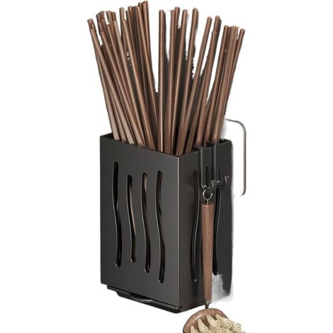 1 Wandmontierter Besteckhalter Aus Kunststoff Für Essstäbchen, Gabeln, Essstäbchen, Multifunktionale Küchenaufbewahrungsbox (schwarz)