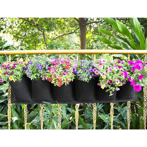 Vertikaler Pflanzbeutel, Wandpflanzbeutel Für Den Garten, Hängender Balkonpflanztopf, Hängender Blumentopf Für Drinnen Und Draußen, 6 Taschen (schwarz) - Fei Yu