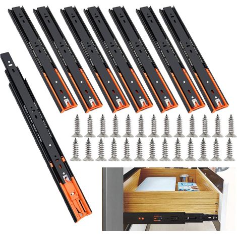 Tinor – Set Mit 8 Schubladenschienen (250 Mm) – Kugelgelagerte Schienen – Soft-close – Tragkraft 35 Kg Für Schwere Schubladen