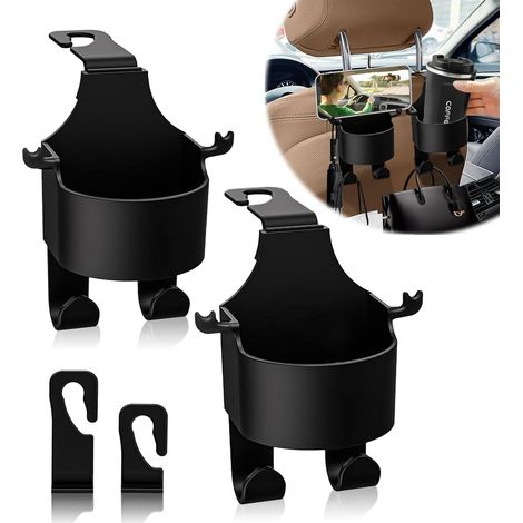 Set Mit 2 Multifunktionalen Auto-getränkehaltern Mit Handtaschenhaken, Universell Passend, Platzsparender Auto-organizer Für Getränke, Taschen Und Andere Wichtige Dinge, Einfache Installation, C