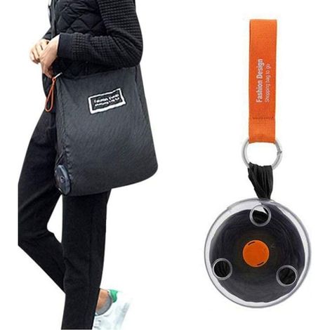 Einziehbare Einkaufstasche, Faltbare Einkaufstasche, Tragbarer, Wiederverwendbarer Schultertaschen-organizer, Kreativ, Geeignet Für Reisen, Outdoor-aktivitäten, Supermarkt (schwarz)
