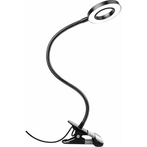 Usb-nachttischlampe, 7-w-schreibtischlampe, Klemmlampe, 3 Farben Und 10 Einstellbare Helligkeitsstufen, Klemmlampe Für Bett/schreibtisch/nachttisch/zum Lesen (schwarz)