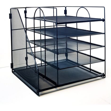 Tommoy01 5-stufiger Schreibtisch-organizer Mit Ablagefächern, Tabletts Und Dokumentenhalter, Schwarz