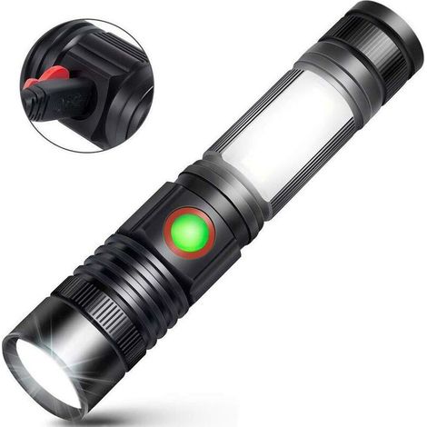 Leistungsstarke, Per Usb Aufladbare Led-taschenlampe, Tragbare, Zoombare Cob-taschenlampe In Militärqualität Für Auto, Garage, Werkstatt, Camping Und Zur Isolierung