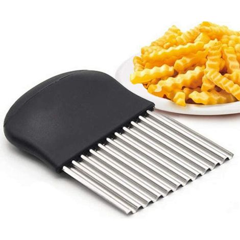 Multifunktionaler, Gewellter Pommes-frites-schneider Aus Edelstahl Für Gemüse Und Zwiebeln, Schwarz