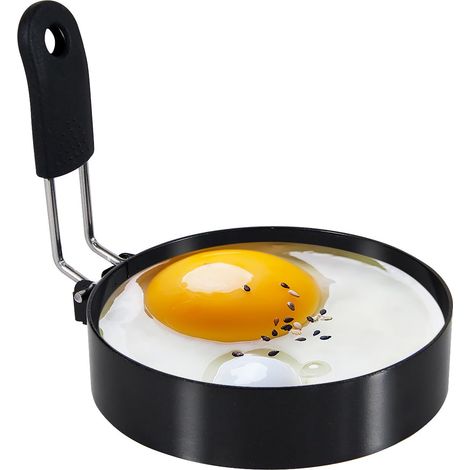 Eierringe (8,9 Cm) Mit Silikongriff, Eierkochringe Aus Edelstahl, Antihaftbeschichtet, Zum Braten Von Eiern Und Eier-muffins, Frühstücks-eierform