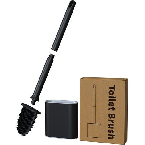Silikon-toilettenbürste Mit Halterung, Antibakterielle Hygienebürste, Schwarz