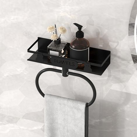 Schwarzes Wc-regal, Multifunktionaler Handtuchhalter, Duschablage, Bohrfreie Montage