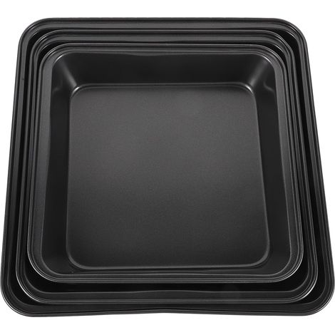 Drei Quadratische Backformen: 22,5 Cm, 24,5 Cm Und 27,5 Cm, Schwarz