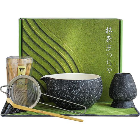 7-teiliges Grünes Matcha-set – Bambusbesen + Frühstücksset